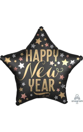 Picture of HAPPY NEW YEAR STAR SATIN FOIL BALLOON 43CM